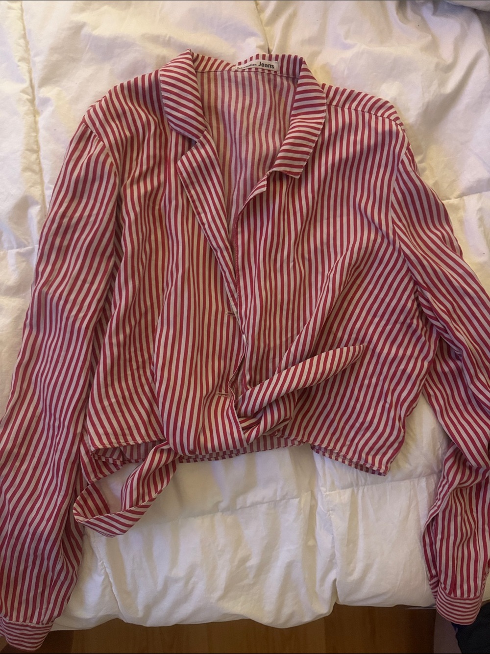 Reformation Striped Red and Cream Tie-Front Women's Button-Up Top